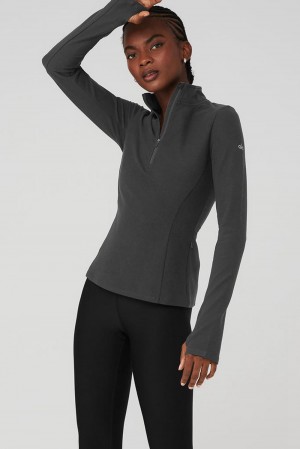 Anthracite Women Alo Yoga Alosoft 1/2 Zip Rapid Pullover | Australia 48179-SNTX