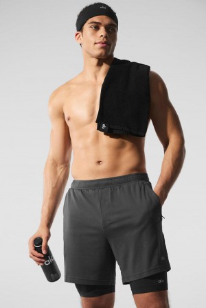 Anthracite / Black Men Alo Yoga Conquer React 2-In-1 Performance Short | Australia 48352-HNEI