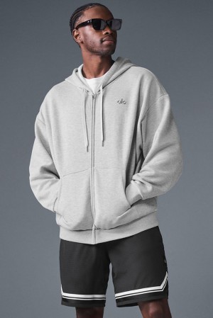 Athletic Heather Grey Men Alo Yoga Accolade Full Zip Hoodie | Australia 76194-YJZT