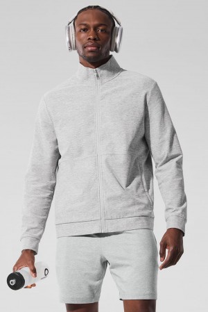Athletic Heather Grey Men Alo Yoga Conquer Max Mock Neck Full Zip Jacket | Australia 05186-KBSD