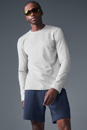 Athletic Heather Grey Men Alo Yoga Conquer Reform Crewneck Long Sleeve | Australia 83719-OYHK