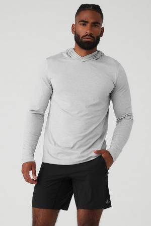 Athletic Heather Grey Men Alo Yoga Conquer Reform With Hood Long Sleeve | Australia 69478-GXVM