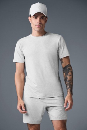 Athletic Heather Grey Men Alo Yoga Conquer Reform Crewneck Short Sleeve | Australia 95670-WZMA