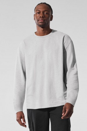 Athletic Heather Grey Men Alo Yoga Double Take Crew Long Sleeve | Australia 35197-VKXN