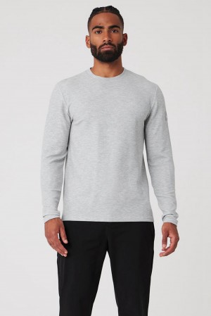 Athletic Heather Grey Men Alo Yoga Micro Waffle Fast Break Tee Long Sleeve | Australia 19280-OMDS