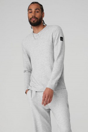 Athletic Heather Grey Men Alo Yoga Micro Waffle Fast Break Henley Top | Australia 79846-XSDK