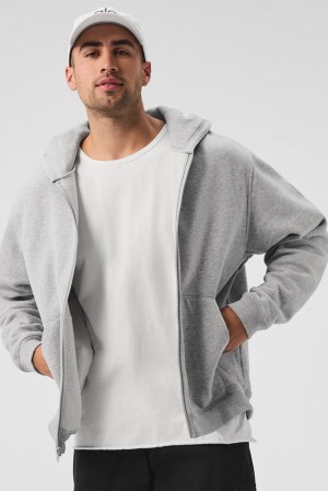 Athletic Heather Grey Men Alo Yoga Renown Heavy Weight Full Zip Hoodie | Australia 86475-VOLH