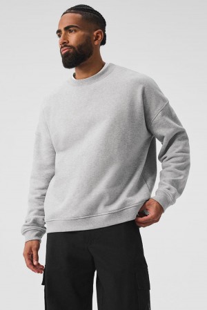 Athletic Heather Grey Men Alo Yoga Renown Heavy Weight Crew Neck Pullover | Australia 13087-YCKH