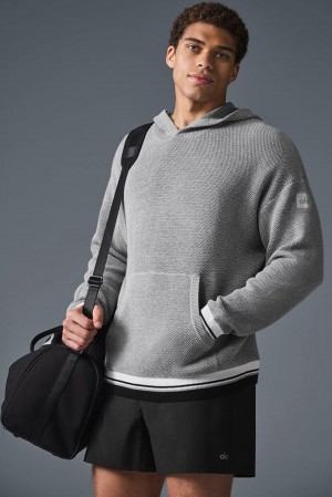 Athletic Heather Grey Men Alo Yoga Sports Club Knit Hoodie | Australia 26971-CJQE