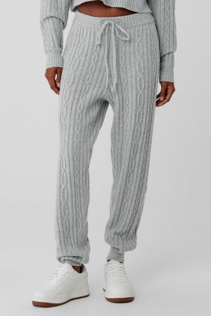 Athletic Heather Grey Women Alo Yoga Cable Knit Winter Bliss Pant | Australia 29357-ZYMK