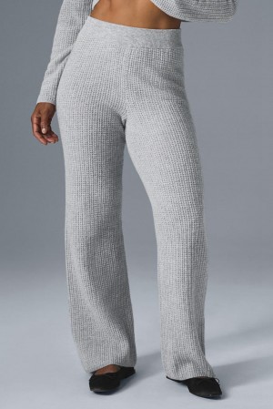 Athletic Heather Grey Women Alo Yoga Cashmere High-Waist Plush Waffle Pant | Australia 28761-OBVA