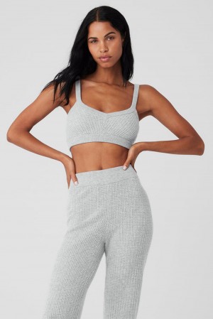 Athletic Heather Grey Women Alo Yoga Cashmere Plush Waffle V-Neck Bra | Australia 09863-WJVR