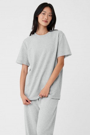 Athletic Heather Grey Women Alo Yoga Chill Short Sleeve | Australia 91750-NIUL