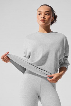 Athletic Heather Grey Women Alo Yoga Chill Crew Neck Pullover | Australia 17986-QPVG
