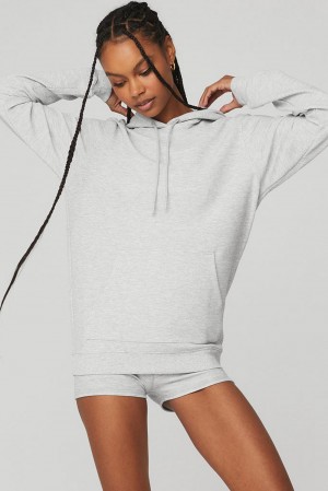 Athletic Heather Grey Women Alo Yoga Micro Waffle Fast Break Hoodie | Australia 34729-ORIM