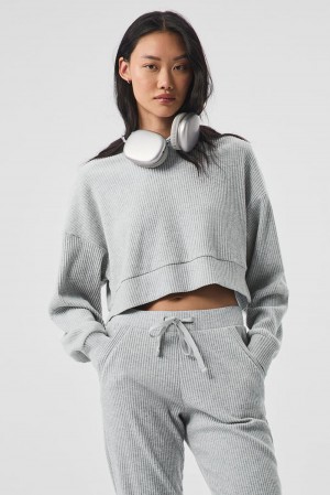 Athletic Heather Grey Women Alo Yoga Muse Hoodie | Australia 67934-TNZA