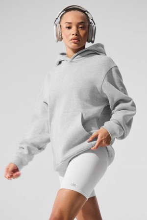 Athletic Heather Grey Women Alo Yoga Renown Heavy Weight Hoodie | Australia 03982-CZPV