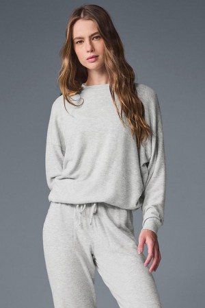 Athletic Heather Grey Women Alo Yoga Soho Pullover | Australia 70541-FLRU