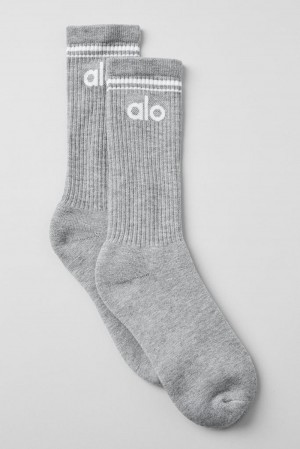 Athletic Heather Grey / White Men Alo Yoga Unisex Throwback Sock | Australia 17435-TXCG