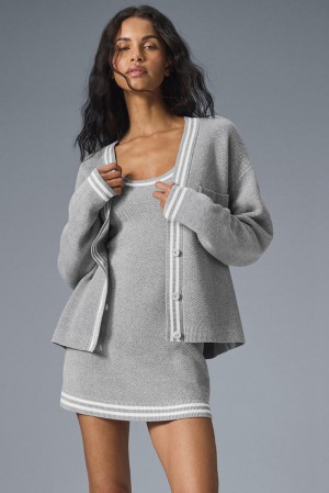 Athletic Heather Grey / White Women Alo Yoga Tennis Club Sweater Knit Cardigan | Australia 21458-TGXD