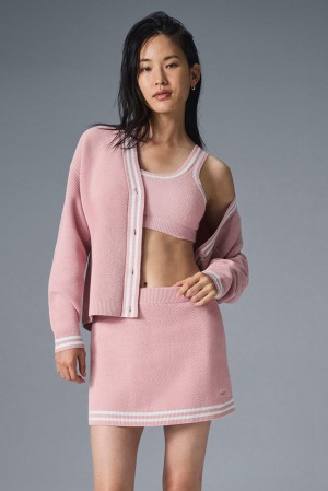 Ballet Pink / White Women Alo Yoga Tennis Club Sweater Knit Cardigan | Australia 45892-NMSI