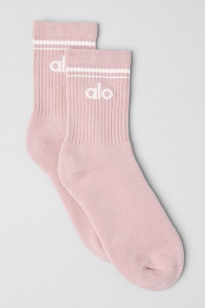 Ballet Pink / White Women Alo Yoga Unisex Half-Crew Throwback Sock | Australia 84935-MXVE