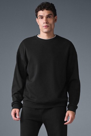 Black Men Alo Yoga Chill Crew Neck Pullover | Australia 51980-PGSD