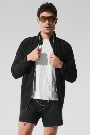 Black Men Alo Yoga Conquer Max Mock Neck Full Zip Jacket | Australia 47026-BCLP
