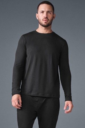 Black Men Alo Yoga Conquer Reform Crewneck Long Sleeve | Australia 59730-TMSY