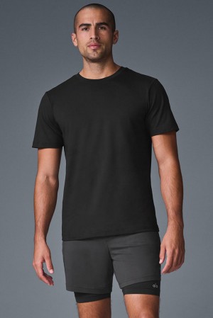 Black Men Alo Yoga Conquer Reform Crewneck Short Sleeve | Australia 68540-HURM