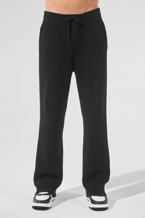 Black Men Alo Yoga Domain Rib Knit Sweatpant | Australia 74609-QDTU