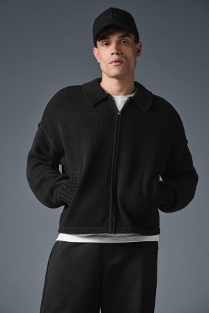 Black Men Alo Yoga Heritage Full Zip Sweater | Australia 52370-UHTR