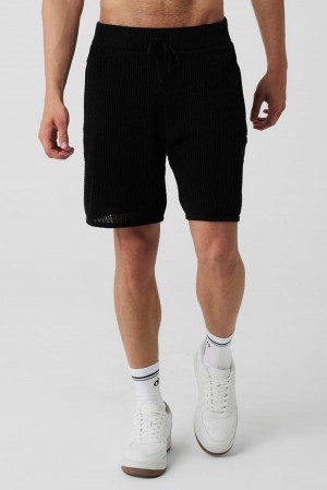 Black Men Alo Yoga Open-Knit Short | Australia 32806-VJHS