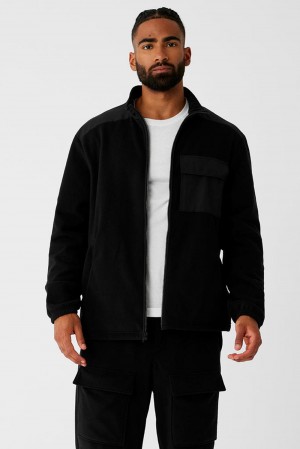 Black Men Alo Yoga Polar Fleece Ridge Full Zip Jacket | Australia 67340-YVXZ