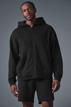 Black Men Alo Yoga Renown Heavy Weight Full Zip Hoodie | Australia 49305-HZUN