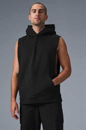 Black Men Alo Yoga Renown Sleeveless Hoodie | Australia 80567-RTAS