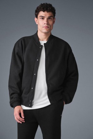 Black Men Alo Yoga Renown Varsity Jacket | Australia 07154-QUMX