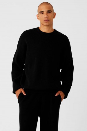 Black Men Alo Yoga Scholar Crew Neck Sweater | Australia 09435-KYNL