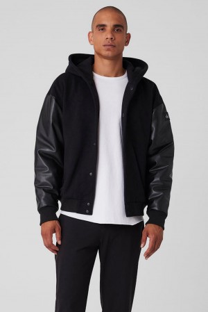 Black Men Alo Yoga Select Hooded Bomber Jacket | Australia 10594-SFCT