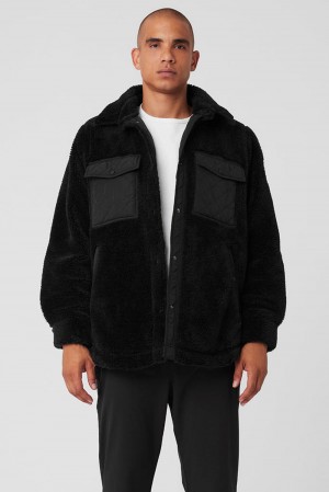 Black Men Alo Yoga Sherpa Edge Shacket Jacket | Australia 51904-XOBQ