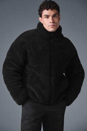 Black Men Alo Yoga Sherpa Stage Puffer Jacket | Australia 42916-DTZB