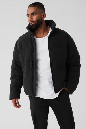 Black Men Alo Yoga Stretch Woven Street Puffer Jacket | Australia 78456-CJPW