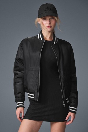 Black Women Alo Yoga Afterglow Varsity Jacket | Australia 96735-QEMJ