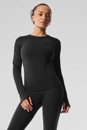 Black Women Alo Yoga Airbrush Winter Warm Nocturne Long Sleeve | Australia 34719-XPIY