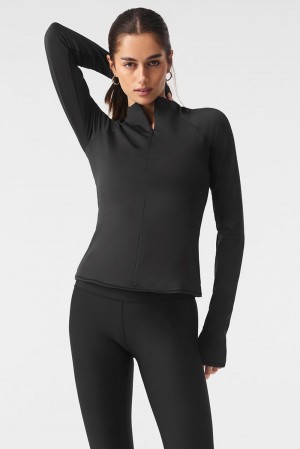 Black Women Alo Yoga Airlift Winter Warm 1/4 Zip Long Sleeve | Australia 18930-NFRW