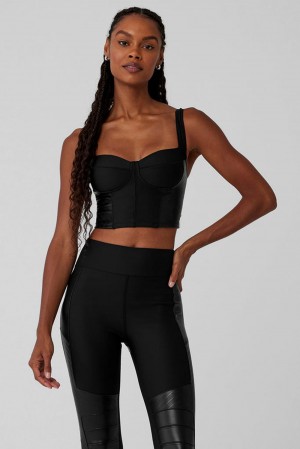 Black Women Alo Yoga Airlift Winter Warm Cropped Supermoto Tank | Australia 16790-BNRH
