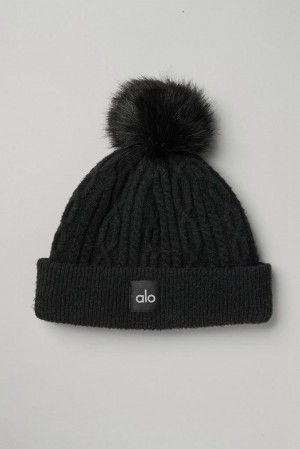 Black Women Alo Yoga Cable Knit Beanie | Australia 53267-NBUS