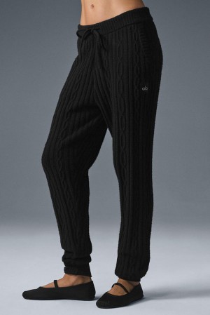 Black Women Alo Yoga Cable Knit Winter Bliss Pant | Australia 70651-CVQS