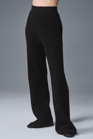 Black Women Alo Yoga Cashmere High-Waist Plush Waffle Pant | Australia 47213-CHWJ