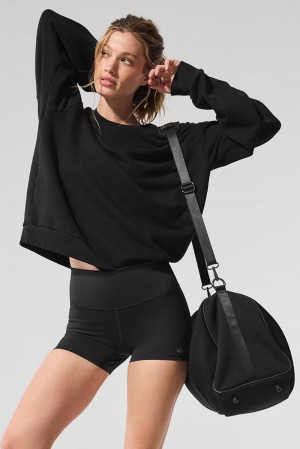 Black Women Alo Yoga Chill Crew Neck Pullover | Australia 61327-OTWI